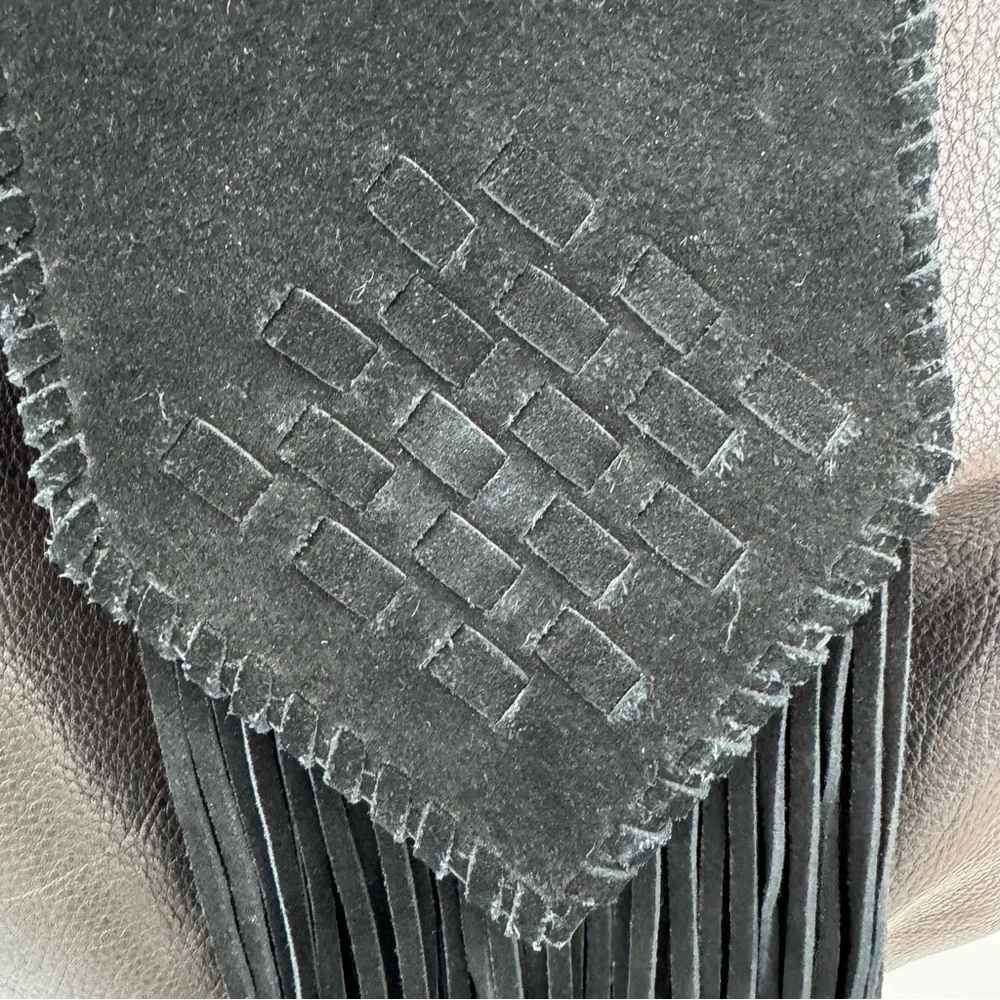 MARGOT Black Leather Suede Fringe Hobo Shoulder Bag Purse - Picture 6 of 11